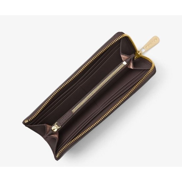 New Michael Kors Jet Set Travel Large Logo Quarter-Zip wallet Brown - Picture 4 of 6